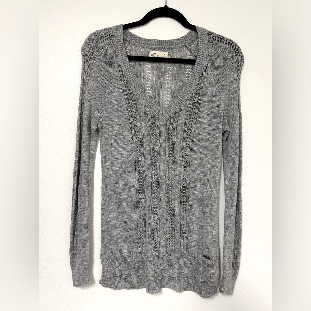 Hollister Grey V-Neck Cable Knit Sweater